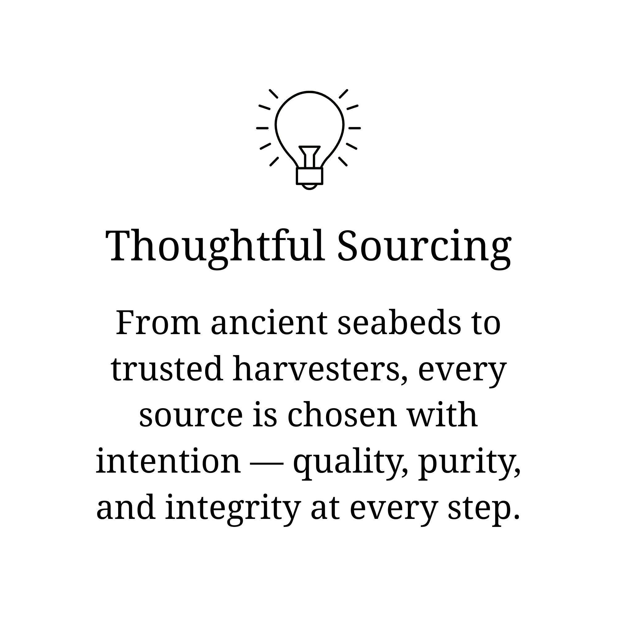 Thoughtful sourcing icon symbolizing ethically sourced magnesium salts and natural ingredients for wellness. Keem Keem, Bath Soaks, Shower Steamers