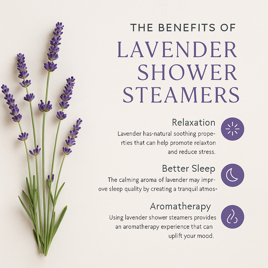 An image showing the benefits of Lavender Shower Steamers