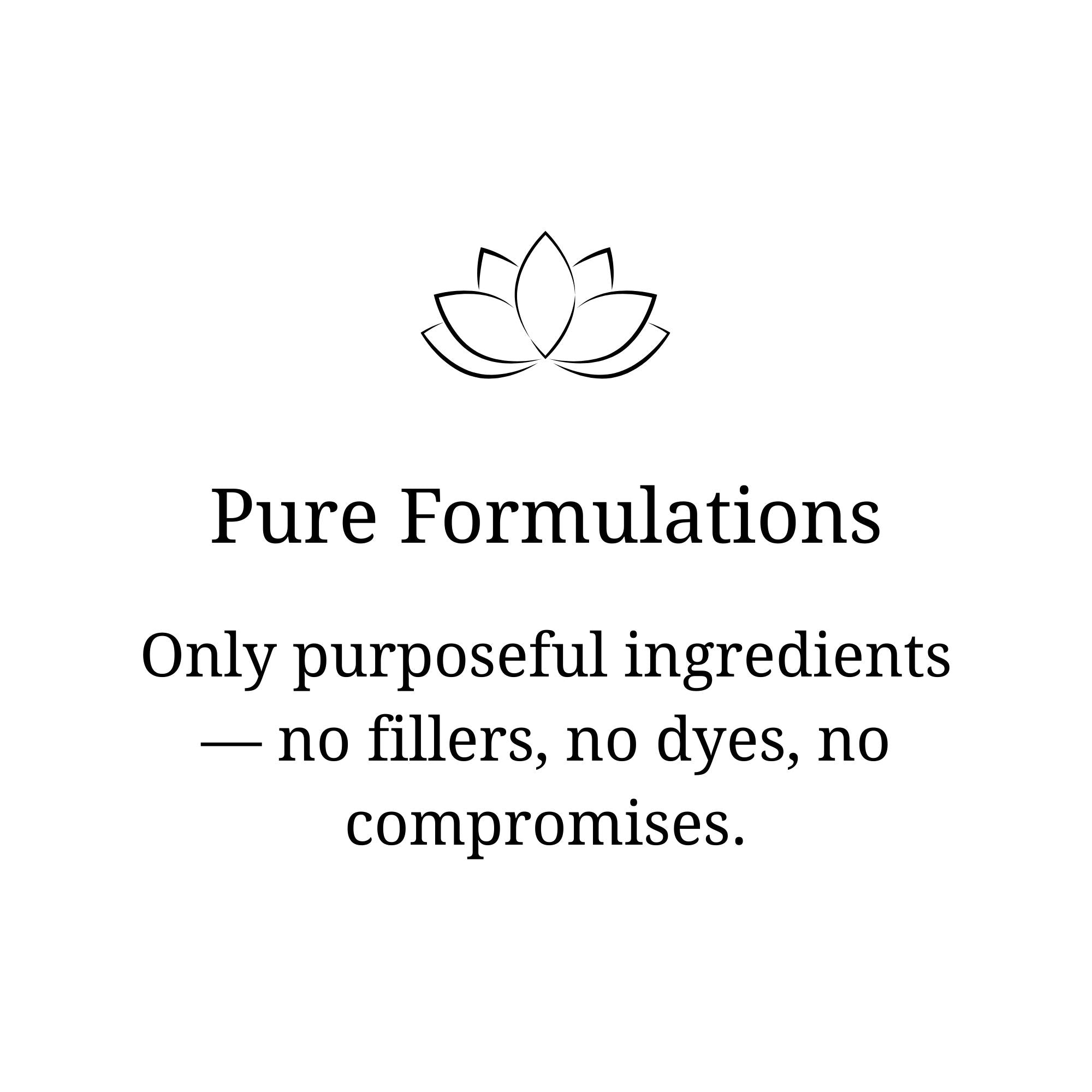 Pure formulations icon representing clean bath soaks and shower steamers made without fillers or dyes. Keem Keem, Bath Soaks, Shower Steamers