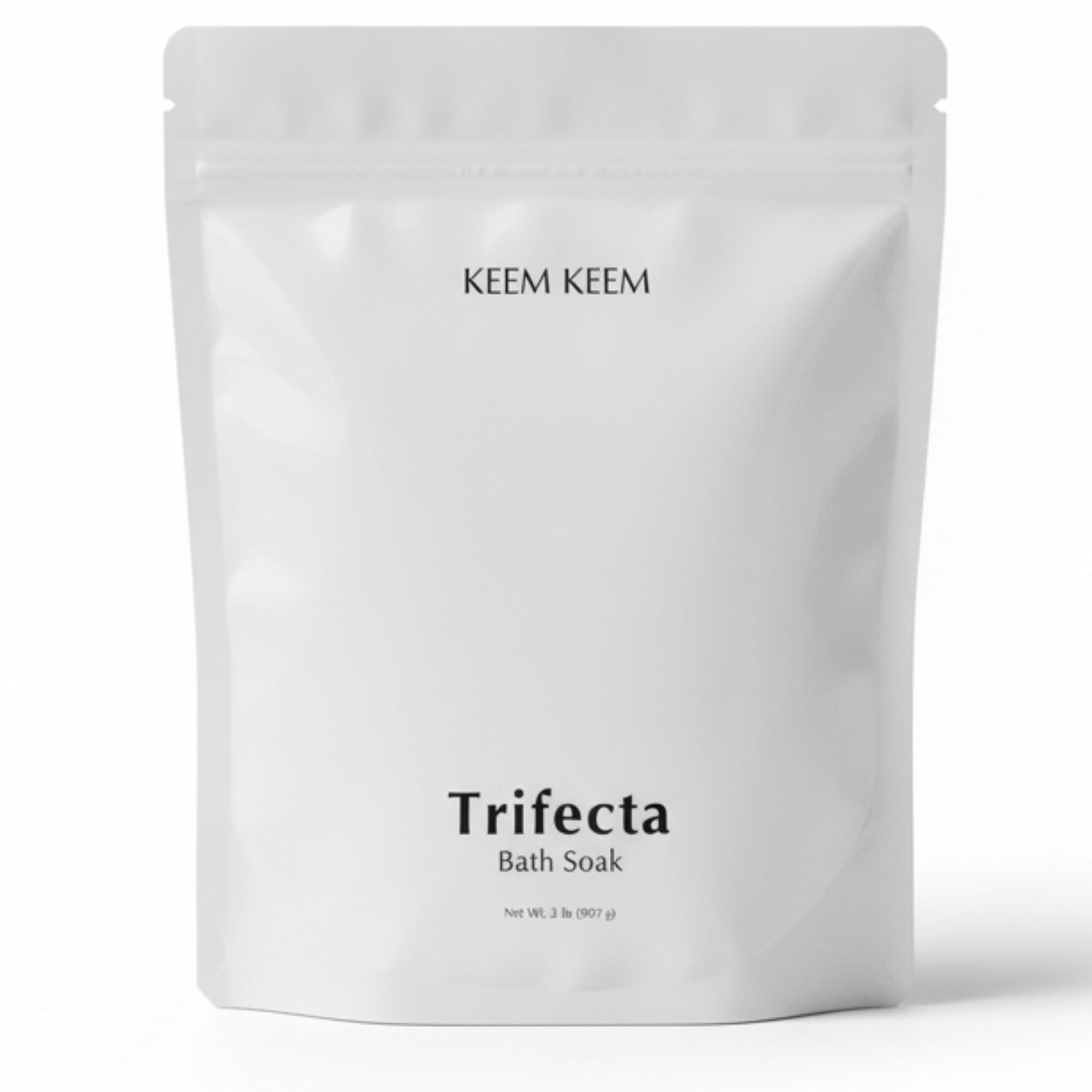 Keem Keem Trifecta Bath Soak 2 lb pouch featuring triple-salt magnesium formula for muscle recovery