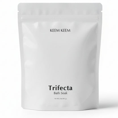 Keem Keem Trifecta Bath Soak 2 lb pouch featuring triple-salt magnesium formula for muscle recovery