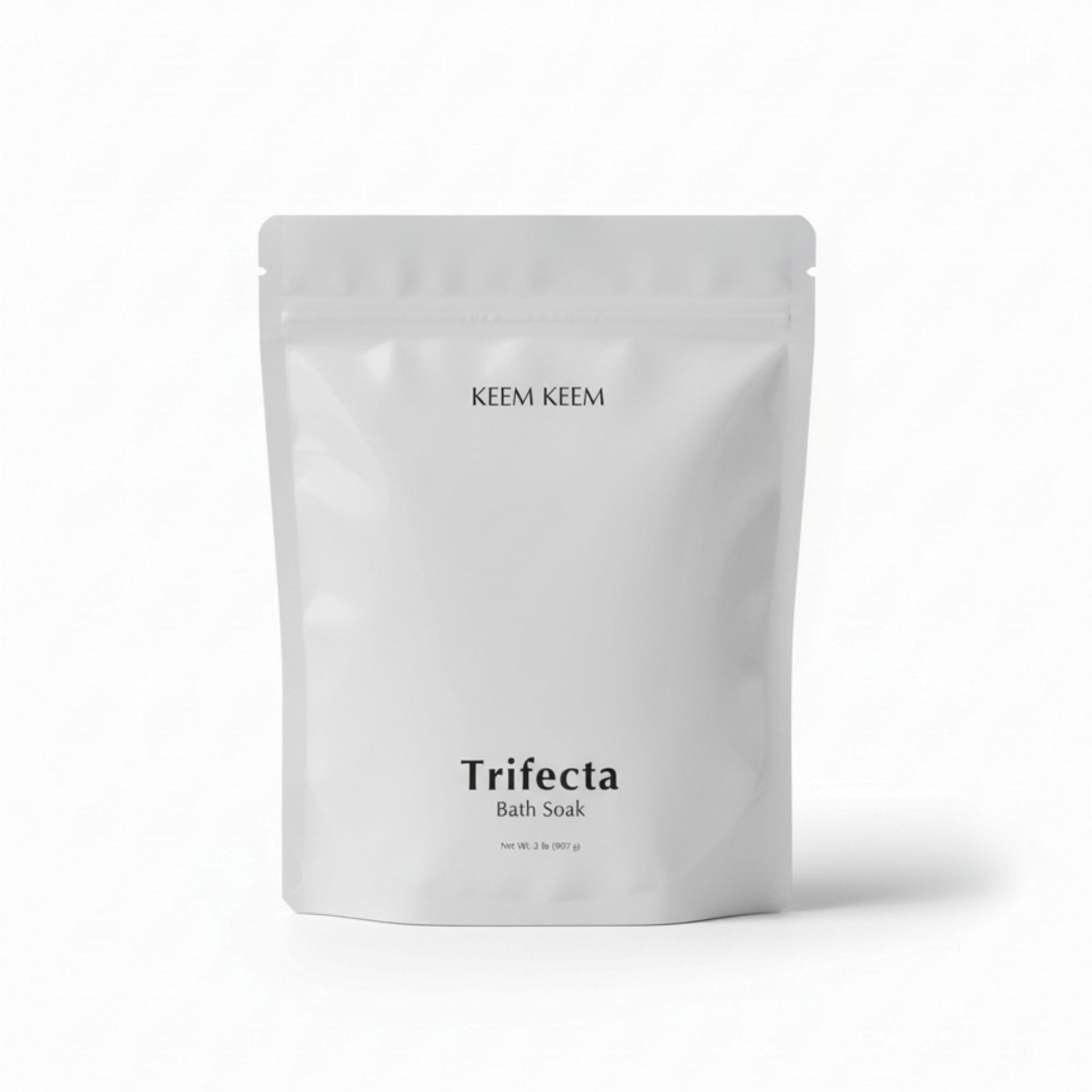 Editorial product image of Keem Keem Trifecta Bath Soak, extra-strength triple salt blend with Arnica for muscle tension and post-activity relief.